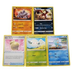 Pokemon Card Bundle Rhyhorn Thievul Sitrus Berry Cottonee Chewtle Playing Cards